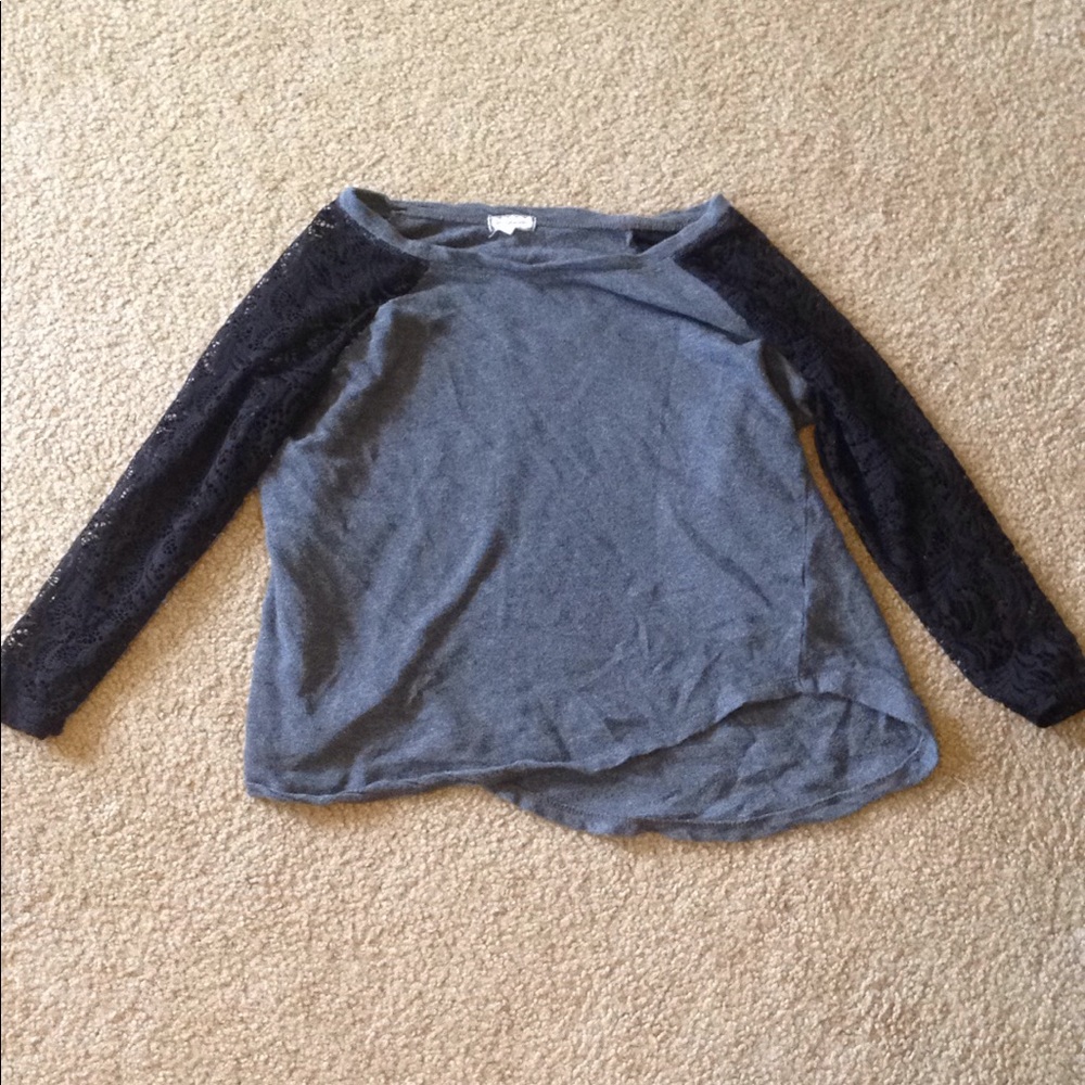 Grey top with black lace sleeves